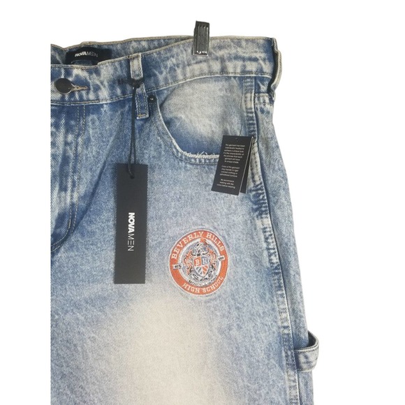 NovaMen Beverly Hills High Patched Carpenter Denim Jeans Mens Size 36x32 New - Picture 8 of 15